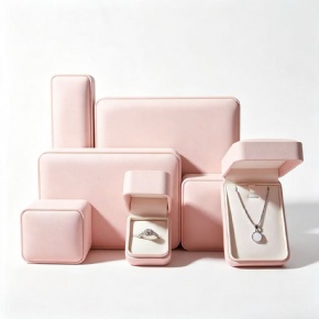 Pink Premium Soft PU Leather Jewelry Box, Custom Logo Luxury Jewelry Packaging Box for Ring, Necklace, Pendant & Bracelet